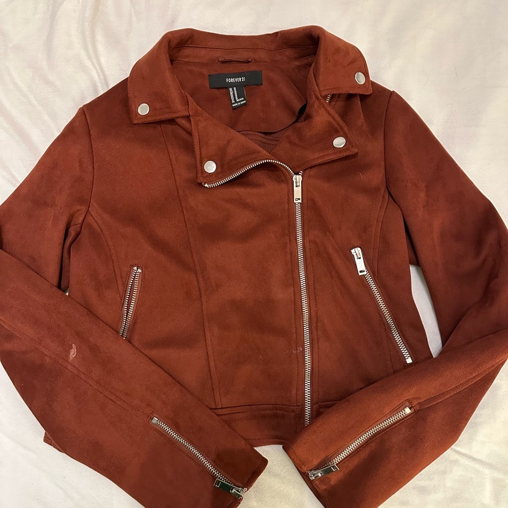 Rust Suede Moto Jacket, Size Medium